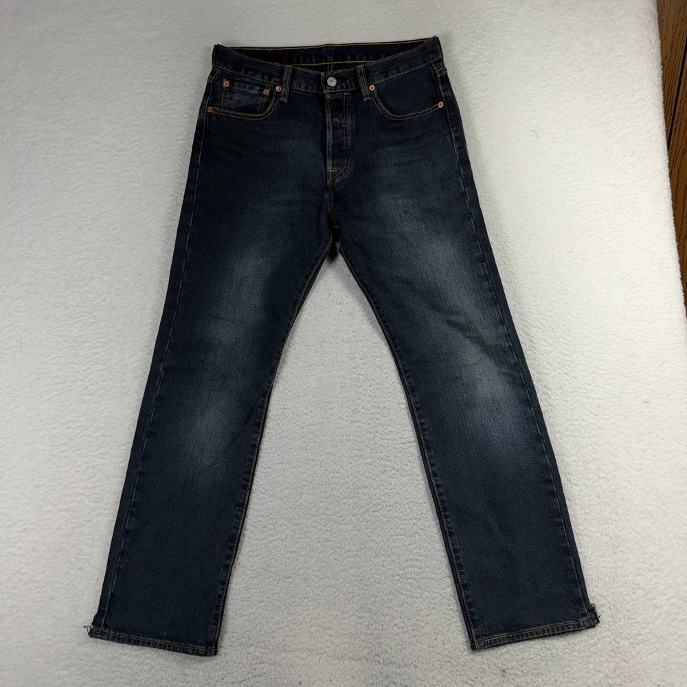 Levis 501 Jeans Mens 30x30 (31x28) Dark Wash Button Fly Straight Leg Denim Red t